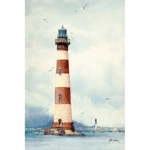 Old Charleston Lighthouse - S.C. White Modern Wood Framed Art Print by Rizzo, Gene