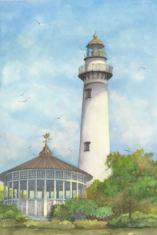 St. Simons Lighthouse Black Ornate Wood Framed Art Print with Double Matting by Rizzo, Gene