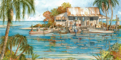 Seafood Shack - Panorama Black Ornate Wood Framed Art Print with Double Matting by Rizzo, Gene