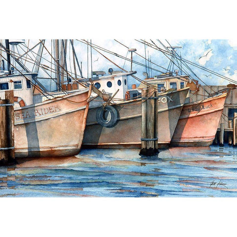 Dock on the Bay Gold Ornate Wood Framed Art Print with Double Matting by Rizzo, Gene