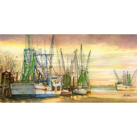 Shrimpers Delight Black Modern Wood Framed Art Print with Double Matting by Rizzo, Gene