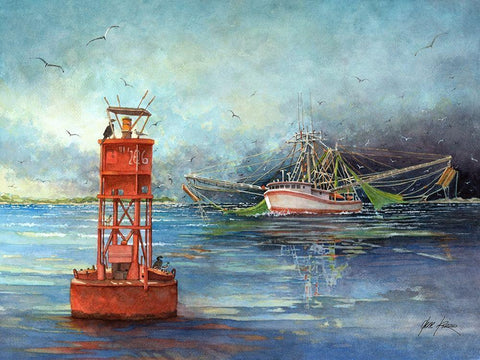 Stormy Sea White Modern Wood Framed Art Print with Double Matting by Rizzo, Gene