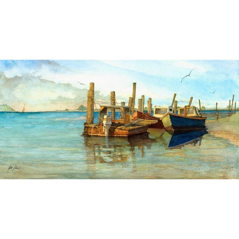 The Red Boat Black Modern Wood Framed Art Print with Double Matting by Rizzo, Gene