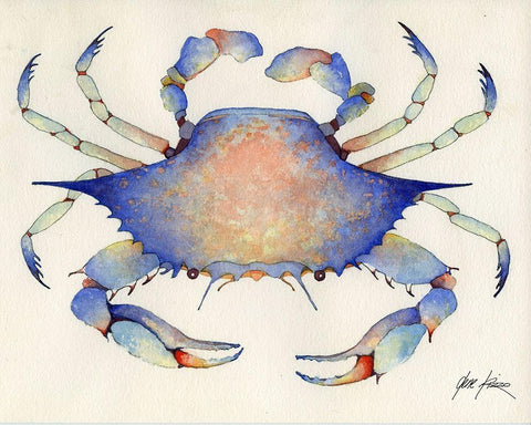 Blue Crab White Modern Wood Framed Art Print with Double Matting by Rizzo, Gene