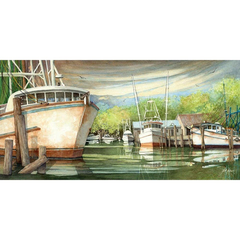 Calm Harbor Black Modern Wood Framed Art Print with Double Matting by Rizzo, Gene