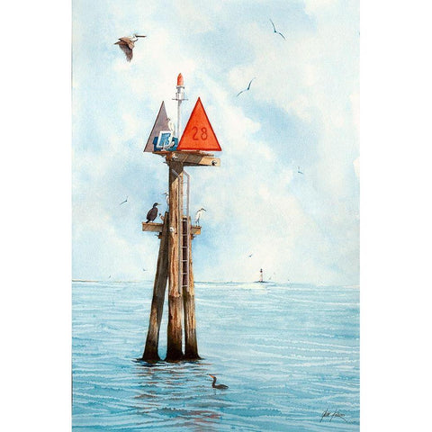 Channel Marker 28 Gold Ornate Wood Framed Art Print with Double Matting by Rizzo, Gene