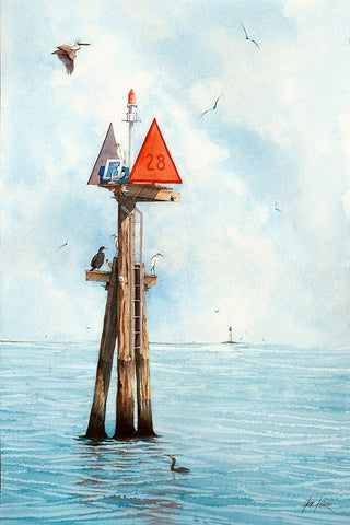 Channel Marker 28 White Modern Wood Framed Art Print with Double Matting by Rizzo, Gene