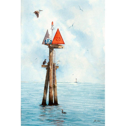 Channel Marker 28 Black Modern Wood Framed Art Print with Double Matting by Rizzo, Gene