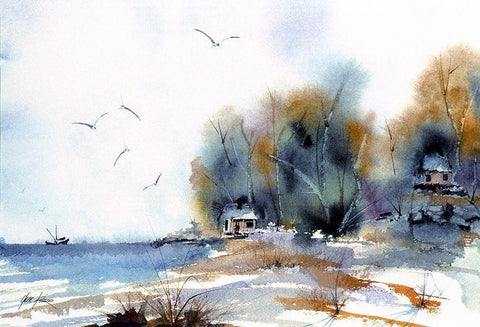 Coastal Black Ornate Wood Framed Art Print with Double Matting by Rizzo, Gene