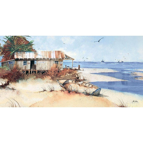 Dinghy Pano White Modern Wood Framed Art Print by Rizzo, Gene