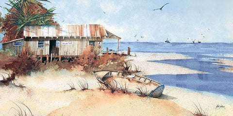 Dinghy Pano White Modern Wood Framed Art Print with Double Matting by Rizzo, Gene