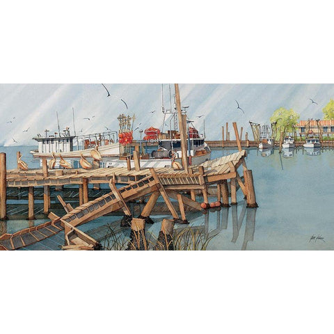 Fishermen Dock White Modern Wood Framed Art Print by Rizzo, Gene