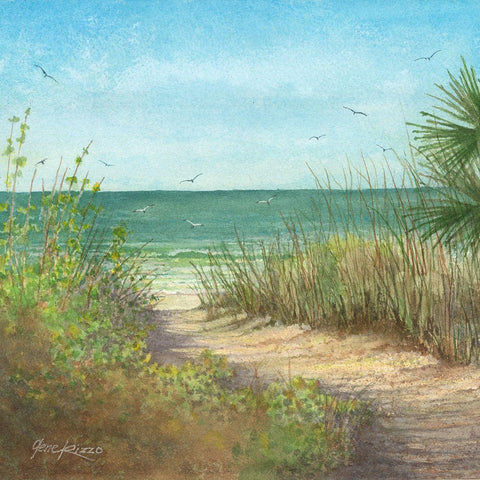 The Sand And The Sea Black Modern Wood Framed Art Print with Double Matting by Rizzo, Gene