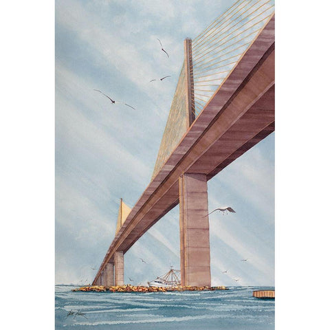Skyway Bridge Gold Ornate Wood Framed Art Print with Double Matting by Rizzo, Gene