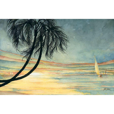 Sunset Sailing Black Modern Wood Framed Art Print with Double Matting by Rizzo, Gene