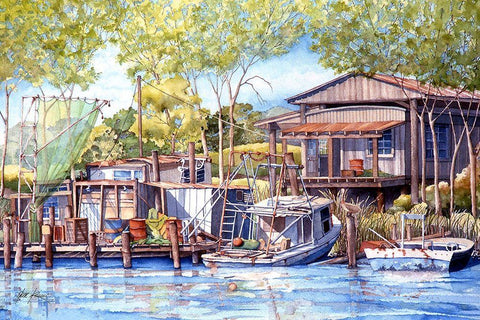 The Village Black Ornate Wood Framed Art Print with Double Matting by Rizzo, Gene