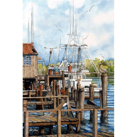 The Wharf Black Modern Wood Framed Art Print with Double Matting by Rizzo, Gene