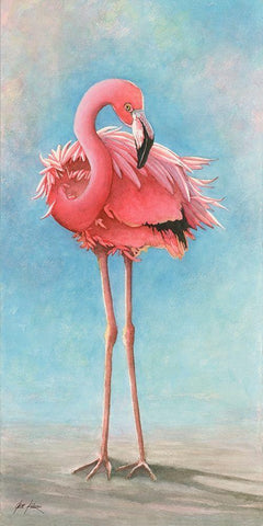 Flamingo - Sam White Modern Wood Framed Art Print with Double Matting by Rizzo, Gene