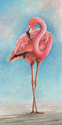 Flamingo - Sassy White Modern Wood Framed Art Print with Double Matting by Rizzo, Gene