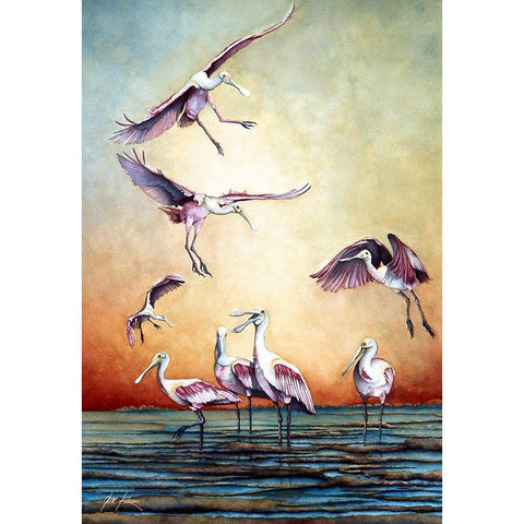 Flying Roseates White Modern Wood Framed Art Print by Rizzo, Gene