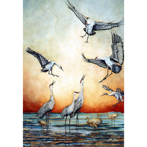 Flying Sandhill Cranes White Modern Wood Framed Art Print by Rizzo, Gene