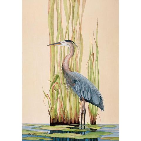Great Blue Heron Gold Ornate Wood Framed Art Print with Double Matting by Rizzo, Gene