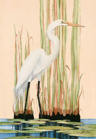 Great White Egret Black Ornate Wood Framed Art Print with Double Matting by Rizzo, Gene