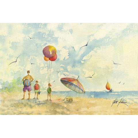 Beach Peope White Modern Wood Framed Art Print by Rizzo, Gene