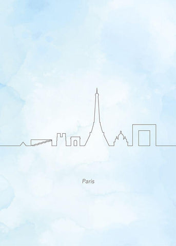 Paris Skyline White Modern Wood Framed Art Print with Double Matting by Hollie, Jasmine