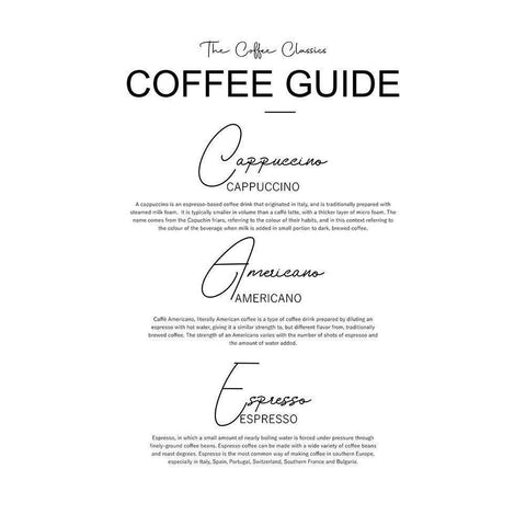 Coffee Guide Black Modern Wood Framed Art Print with Double Matting by Mi, Suki