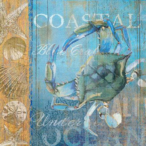 Crab and Sea Black Ornate Wood Framed Art Print with Double Matting by Art Licensing Studio