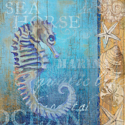 Sea Horse and Sea Black Modern Wood Framed Art Print with Double Matting by Art Licensing Studio