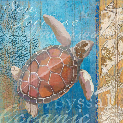 Turtle and Sea White Modern Wood Framed Art Print by Art Licensing Studio