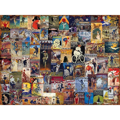 World Bicycle Tour Collage Gold Ornate Wood Framed Art Print with Double Matting by Art Licensing Studio