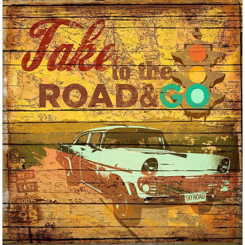 Take to the Road Gold Ornate Wood Framed Art Print with Double Matting by Art Licensing Studio