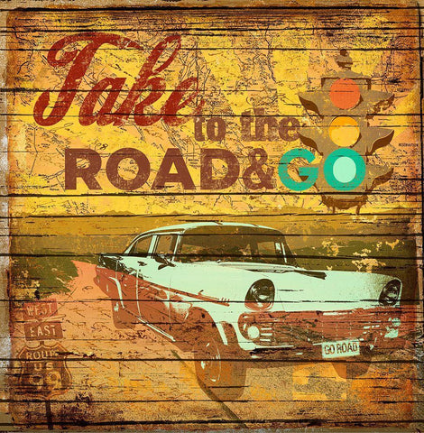 Take to the Road Black Ornate Wood Framed Art Print with Double Matting by Art Licensing Studio