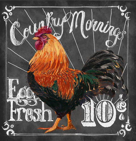 Rooster on Chalkboard I Black Ornate Wood Framed Art Print with Double Matting by Art Licensing Studio