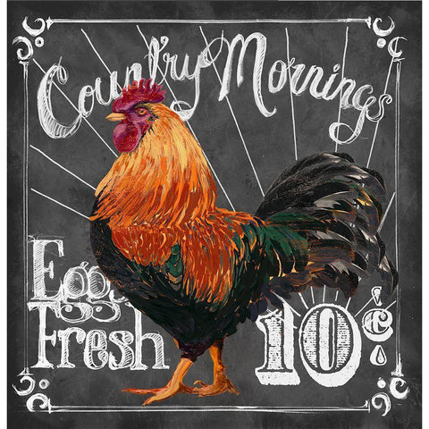 Rooster on Chalkboard I Black Modern Wood Framed Art Print with Double Matting by Art Licensing Studio