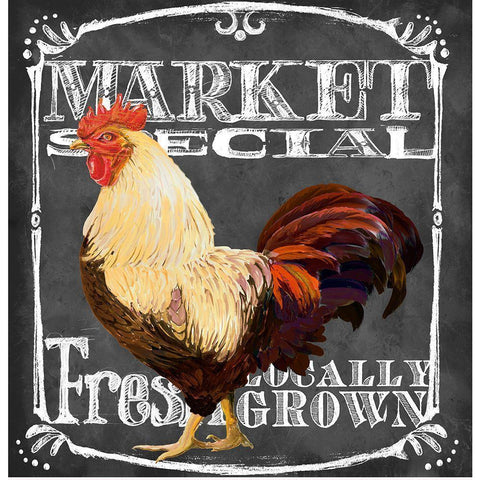 Rooster on Chalkboard IV White Modern Wood Framed Art Print by Art Licensing Studio