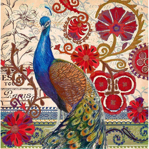 Peacock Decore II Gold Ornate Wood Framed Art Print with Double Matting by Art Licensing Studio