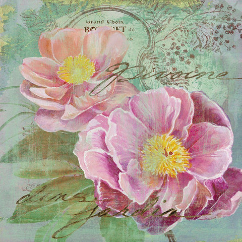 Peony Garden I Gold Ornate Wood Framed Art Print with Double Matting by Art Licensing Studio