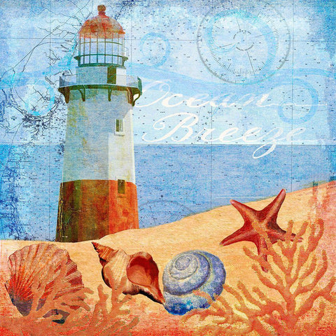 Ocean Breeze Lighthouse White Modern Wood Framed Art Print by Art Licensing Studio