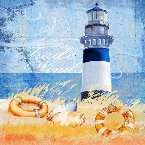 Trade Winds Lighthouse White Modern Wood Framed Art Print by Art Licensing Studio