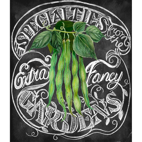 Chalkboard Green Beans Black Modern Wood Framed Art Print with Double Matting by Art Licensing Studio