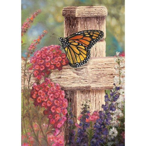 Butterfly and Fence Cross Gold Ornate Wood Framed Art Print with Double Matting by Art Licensing Studio