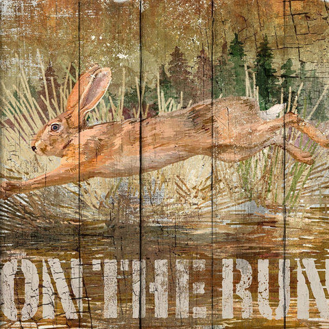 Rabbit on the Run Gold Ornate Wood Framed Art Print with Double Matting by Art Licensing Studio