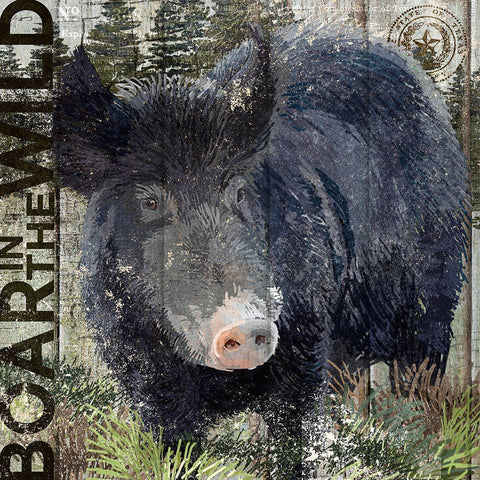 Boar in the Wild Gold Ornate Wood Framed Art Print with Double Matting by Art Licensing Studio