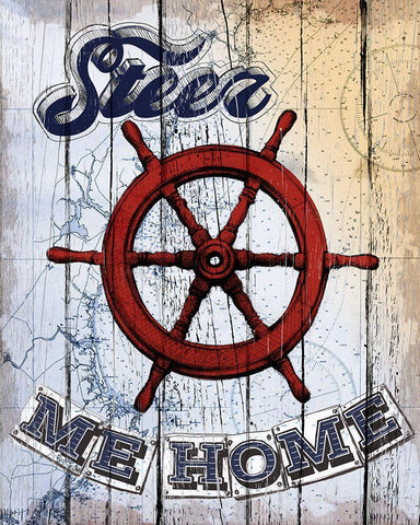 Shipwheel White Modern Wood Framed Art Print with Double Matting by Art Licensing Studio