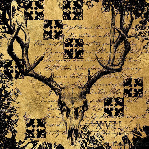 BAndG Deer Skull Black Modern Wood Framed Art Print with Double Matting by Art Licensing Studio