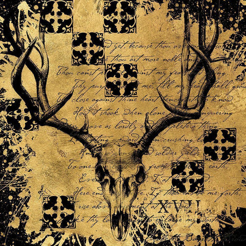 BAndG Deer Skull Black Ornate Wood Framed Art Print with Double Matting by Art Licensing Studio